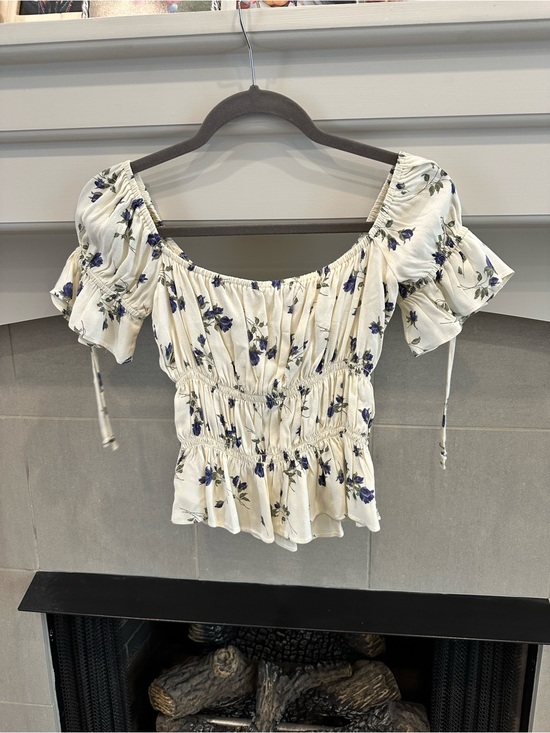 Reformation Tops - Reformation Cream Top with Blue Floral Print
